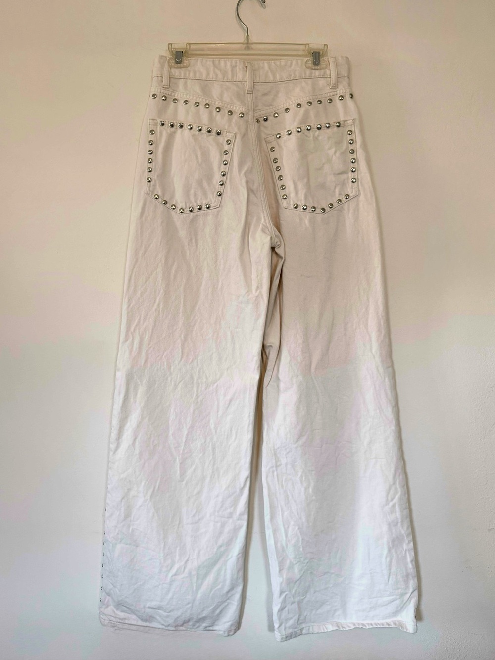 Reformation Cary High Rise Slouchy Wide Leg Jeans Studded Fior Di Latte Size 28 - Picture 6 of 8